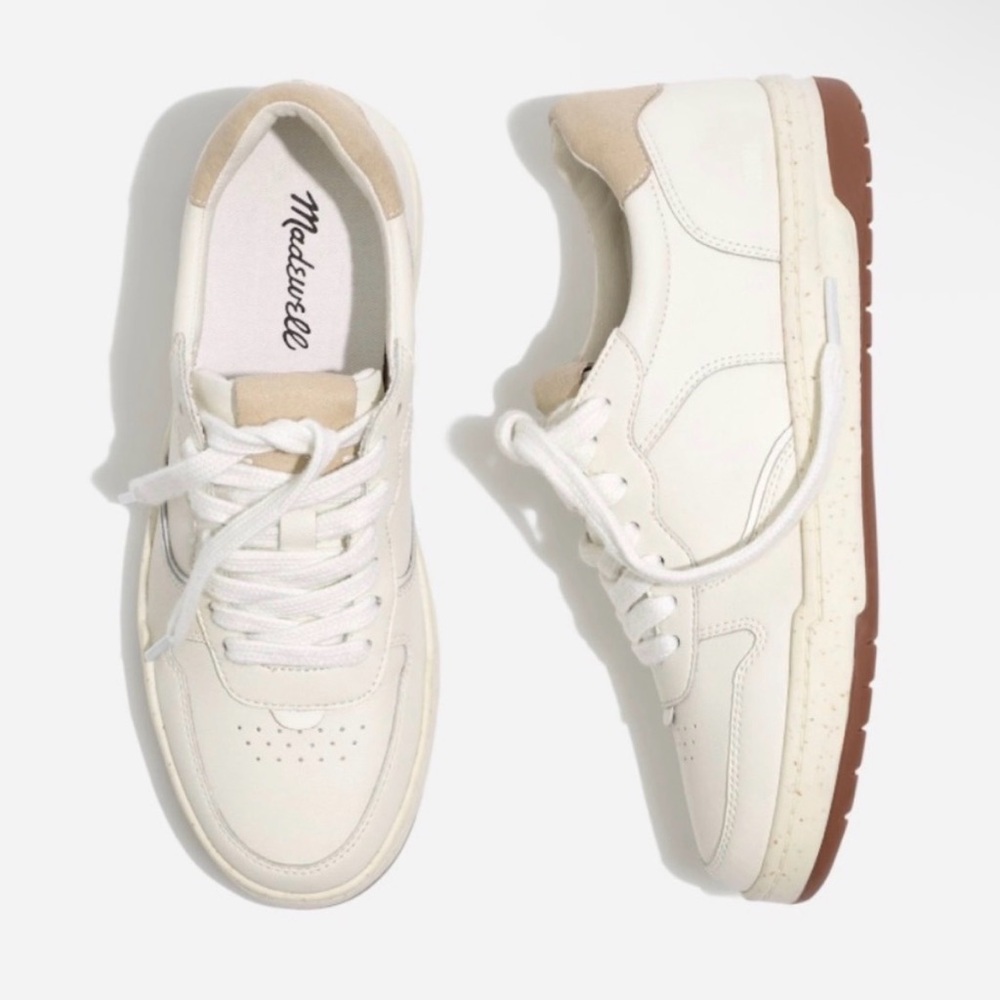 Madewell Off-White & Light Tan Leather Low-Top Sneakers NWOT
